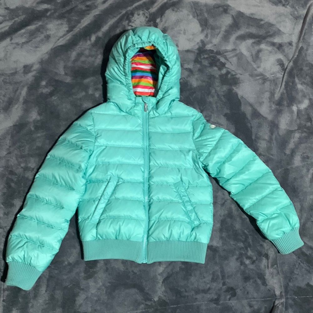 Moon Boot Mint green girl’s puffer jacket.